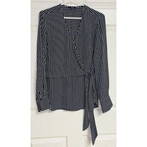 MEXX Women's Blue and White Striped Long Sleeve SZ M Wrap Dutch Brand